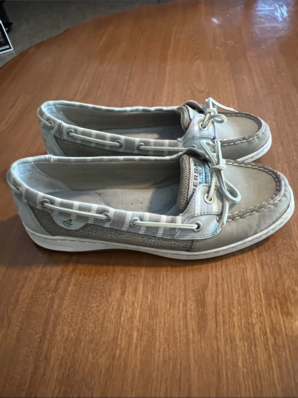 Sperry Women's Light Gray Slip-On Boat Shoes with Laced Trim